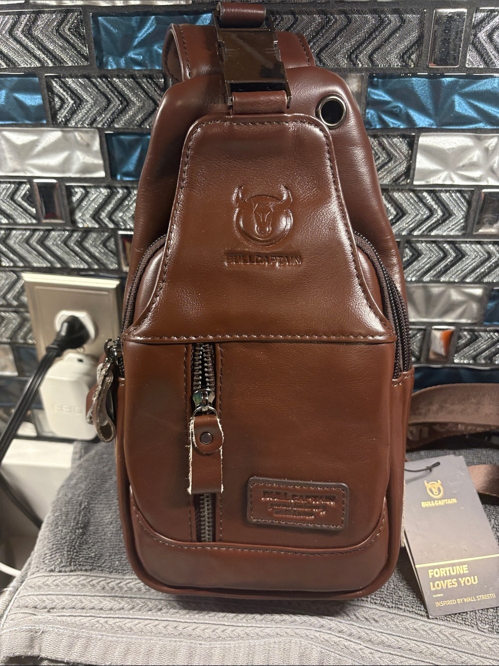 Chest Sling Bag in Brown Leather